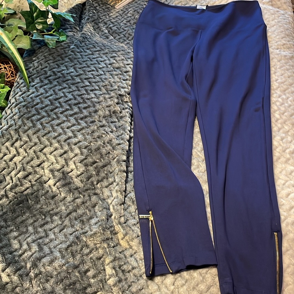 IMAN ACTIVEWEAR ZIPPERED ANKLE STYLISH LEGGINGS FOR YOUR NEXT WORKOUT SZ:L NAVY